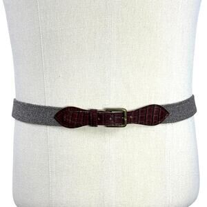 Vintage Dark Brown Embossed Belt with Gold Tone Buckle, 33-35” Waist